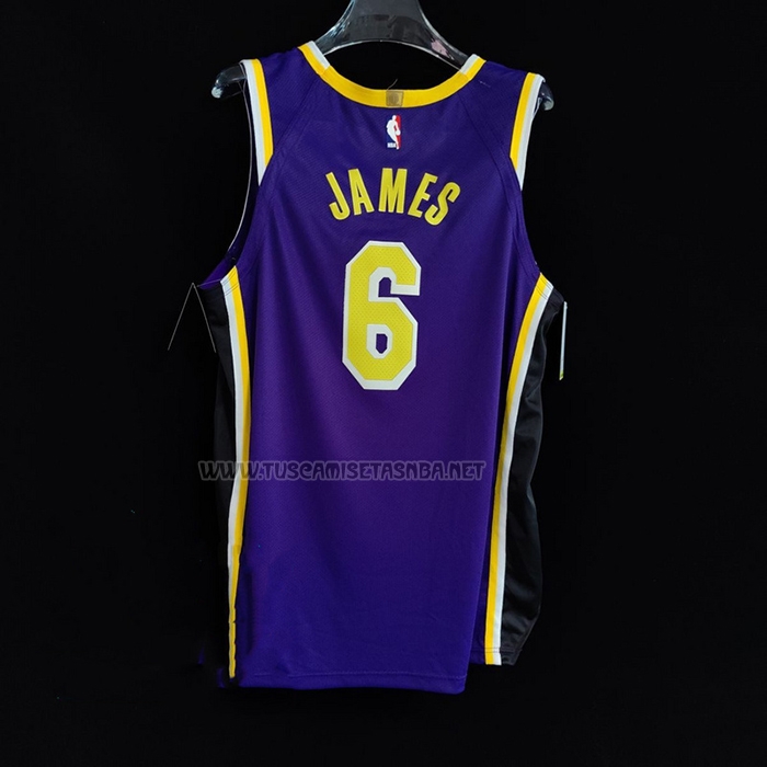 Camiseta LeBron James NO 6 Los Angeles Lakers Statement Autentico Violeta
